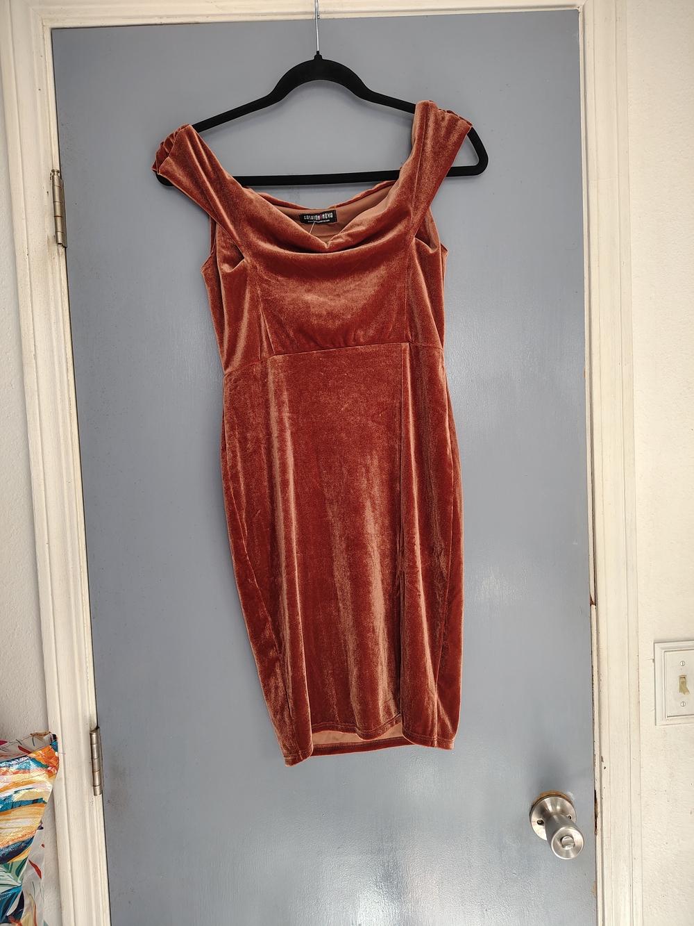 Fashion Nova Rust Velvet Cowl Midi Dress